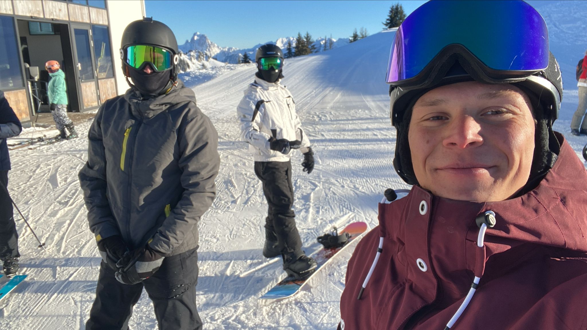 Snowboarding in the Alps with friends